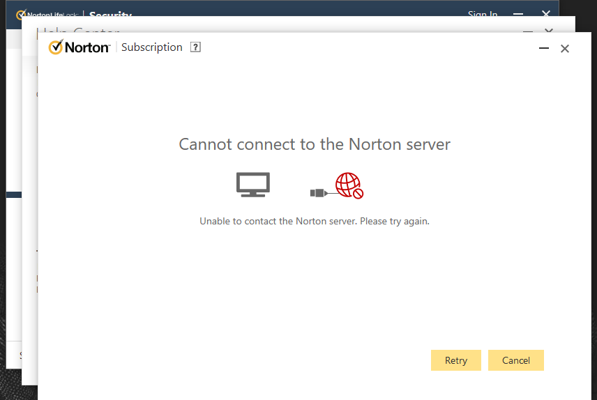 Ошибка подключения к серверу Norton
